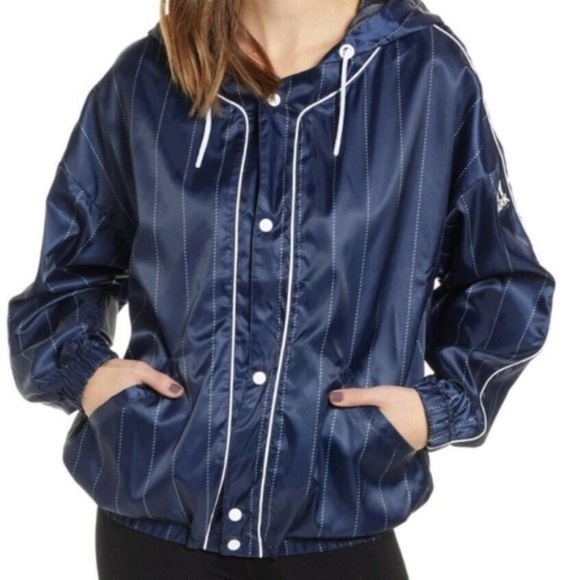 IVY PARK Baseball Pinstripe Hoodie Bomber Jacket L - Picture 4 of 16